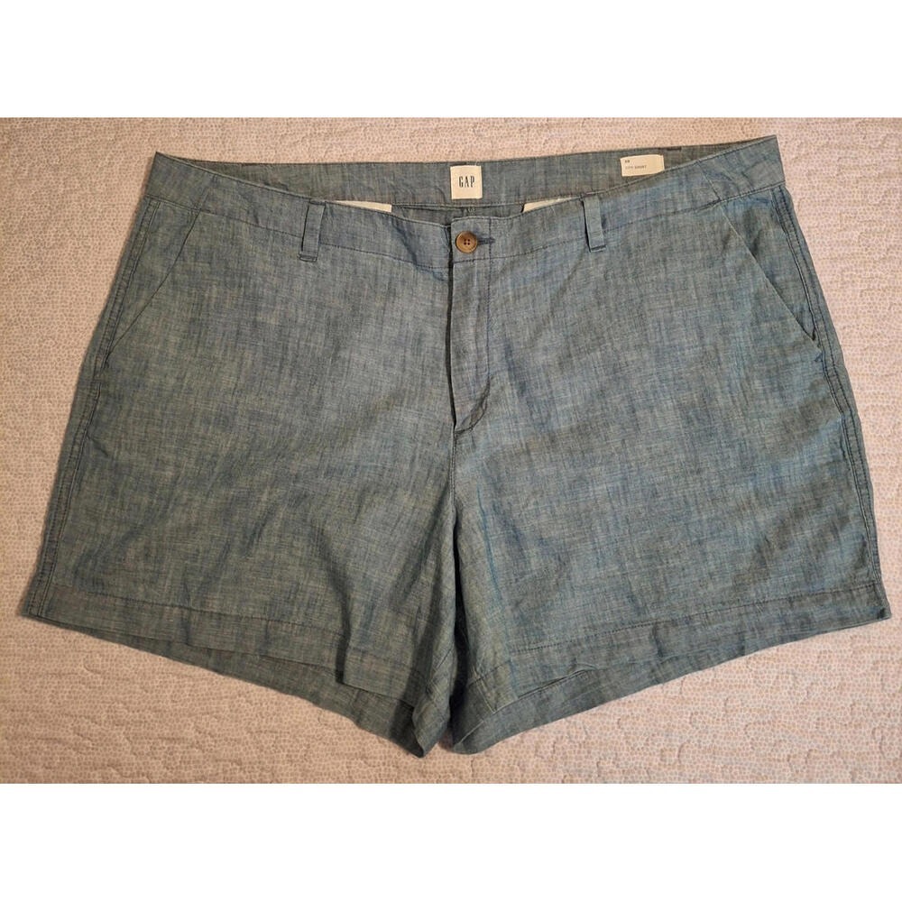 Gap Womens 20 City Short Blue Chambray Cotton Mid Rise Casual Summer Shorts